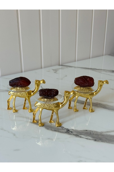 Melinda DEKORATİF GOLD DEVE AKSESUARLI AYAKLI CAM LOKUMLUK KAHVE YANI 6 ADET