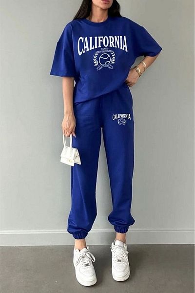 YUVEST Oversize Tennis Sweatpants and T-Shirt - Jogger T-Shirt Bottom Top Tracksuit Set Crew Neck