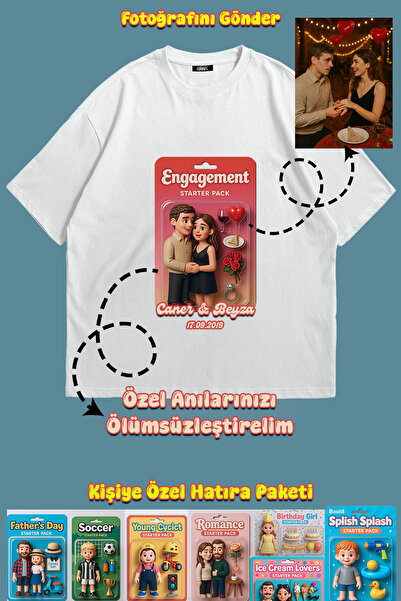 Grove Fashion Kişiye Özel Hediye Kişiselleştirilebilir Hatıra Paketi Unisex Oversize T-shirt