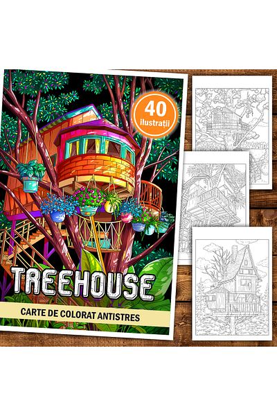 Legendary Gifts Anti-stress coloring book, 40 Treehouse illustrations, 86 pages