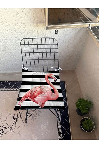 yok yok evim eve dair her şey 9 Puntal Flamingo Patterned Fluffy Living Room Balcony Garden Kitchen Chair Cushion