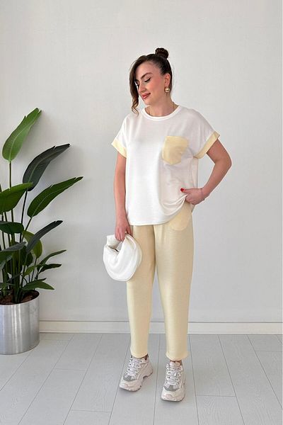 MaziButik Pocket Garnished Double Set Yellow