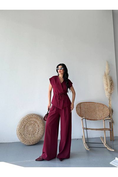 LOBOLIC Modern Style Double Breasted Suit - Belted Top & Wide Leg Pants