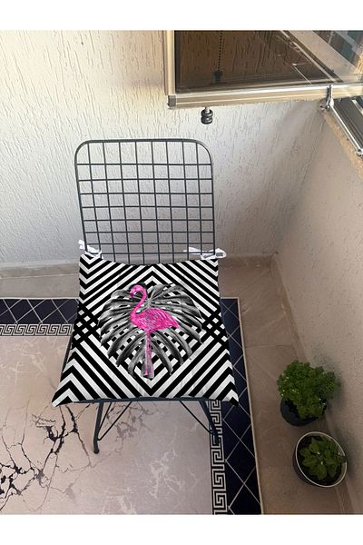 yok yok evim eve dair her şey 9 Puntal Flamingo Patterned Fluffy Living Room Balcony Garden Kitchen Chair Cushion