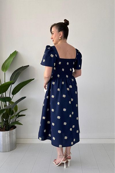 MaziButik Daisy Bell Sleeve Poplin Dress Navy Blue