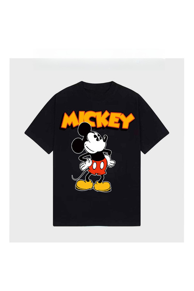 Unique Unisex Kadın Erkek Mickey Mous Özel Baskılı Oversize Pamuk Penye T-shi...