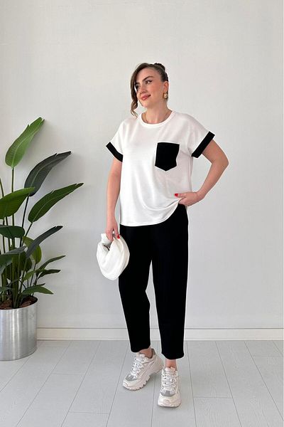 MaziButik Pocket Garnished Double Set Black