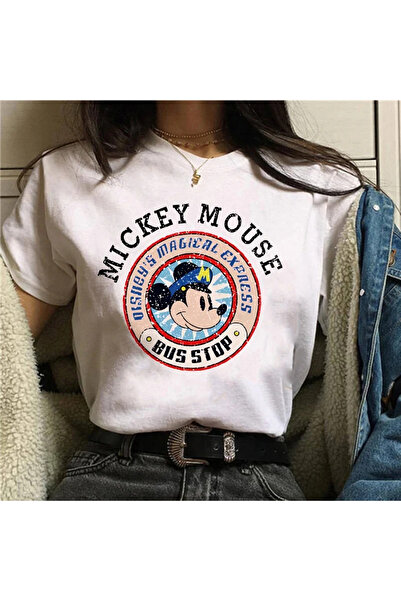 Unique Unisex Kadın Erkek Mickey Mous Özel Baskılı Oversize Pamuk Penye T-shi...