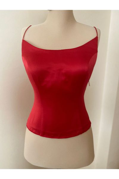 MODA Red Satin Oval Neck Corset Bustier-Ready Size Engagement
