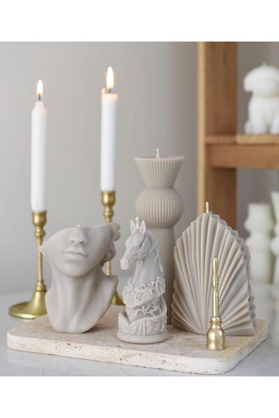 SCA CANDLE Dekoratif mum Gri Renk At +Palm+ Top Model Mum +Şasmdanlık Mum Top...