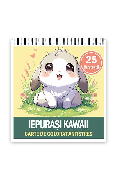Legendary Gifts Mini coloring book for relaxation and anti-stress, 25 Kawaii Bunnies illustrations, 56 pages