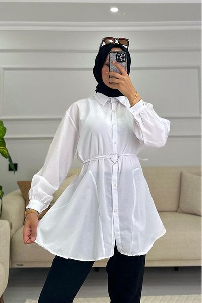 HİFADEN Γυναικείο πουκάμισο Hijab με λεπτομέρεια με αγκράφα στη μέση