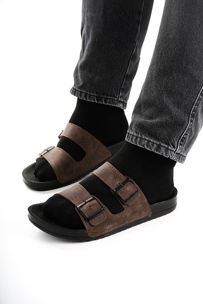 Babetty Lightweight Double Buckle Men's Massage Sole Anatomical Orthopedic Slippers Adjustable Artificial Leather