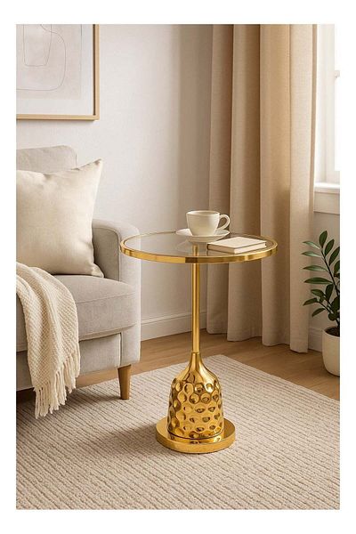 Living Glass Service Table with Gold Steel Base 35X52 cm