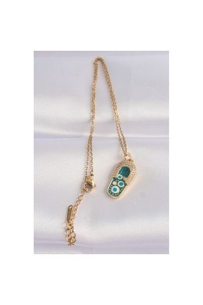 Skygo 316L Steel Chain Zircon Stone Gold Color Evil Eye Slipper Design Necklace - Tj-Bko8664