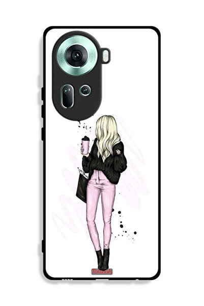 Tolwak غطاء حماية لهاتف Oppo Reno11 5G، رسم فتاة تحمل كوب قهوة