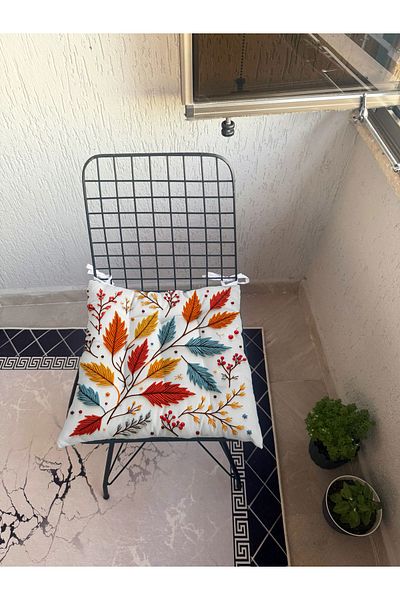yok yok evim eve dair her şey 9 Puntal Embroidery Effect Patterned Fluffy Living Room Balcony Garden Kitchen Chair Cushion