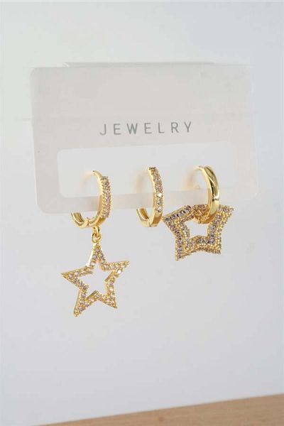 By Zeyna Aksesuar Women's Vip Series Baguette Zircon Stone Mixed Figure 3-Piece Earrings Zrk00563