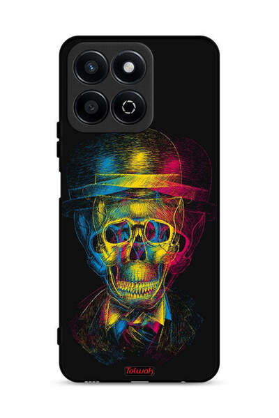 Tolwak غطاء حماية لهاتف Honor Play 60 Plus 5G برسومات جمجمة وقبعة ملونة وفن خ...