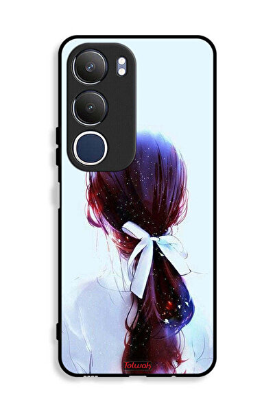 Tolwak غطاء حماية Vivo Y19s 4G بتصميم ربطة شعر مع رباط شعر وفن فتاة