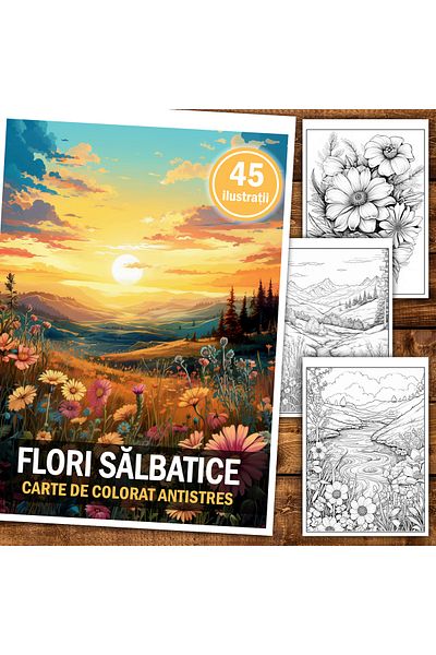 Legendary Gifts Anti-stress coloring book, 45 Wildflower illustrations, 96 pages