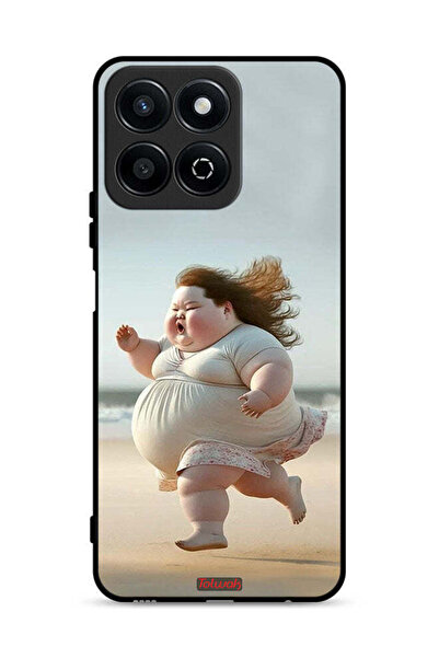 Tolwak غطاء حماية لهاتف Honor Play 60 Plus 5G، صورة فتاة سمينة تجري