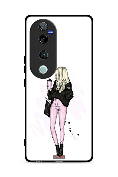 Tolwak غطاء حماية لهاتف Vivo V40 Pro 5G، صورة فتاة تحمل كوب قهوة