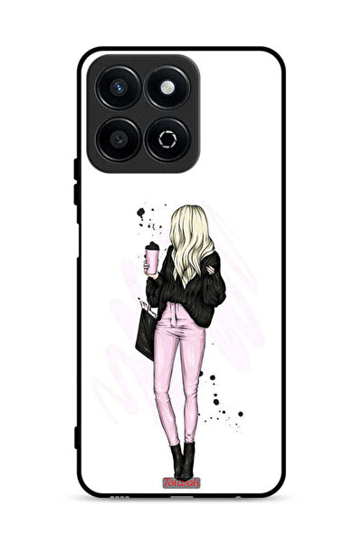 Tolwak غطاء حماية لهاتف Honor Play 60 Plus 5G، صورة فتاة تحمل كوب قهوة