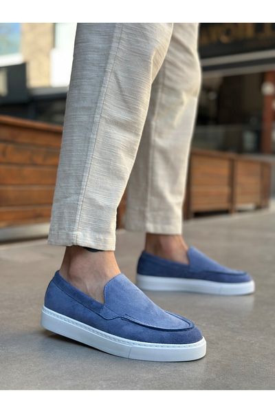 BOA Ba0241 Laceless High Sole Blue Suede Men's Shoes