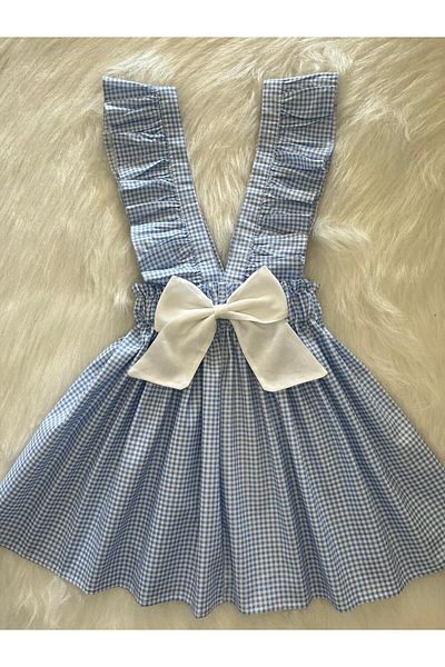 Eylülce Butik ROCHIE SALOPETĂ ALBĂ CU FLOTAȚĂ ALBĂ PENTRU FETE (ȚESUT 100% BUMBAC)