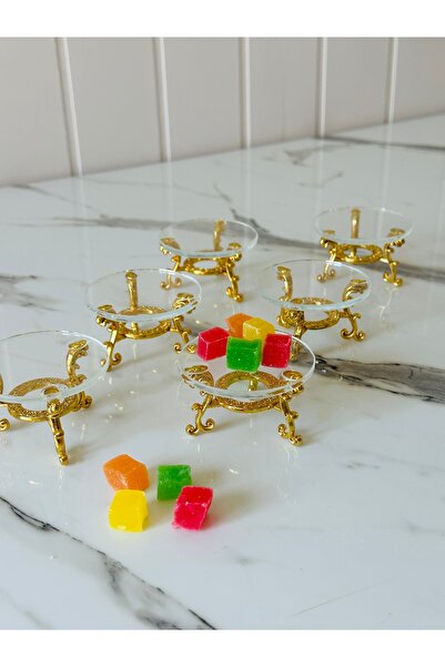 Melinda 6 ADET GOLD KAHVE YANI AYAKLİ SUNUMLUK LOKUMLUK MAKARONLUK (6x6cm)