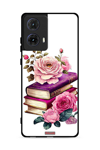 Tolwak غطاء حماية لهاتف موتورولا موتو جي 85 5G بنقشة الورود والكتب