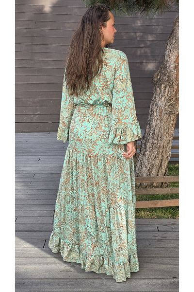 Park Moda Indian Silk Dress Leaf Pattern