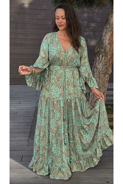 Park Moda Indian Silk Dress Leaf Pattern