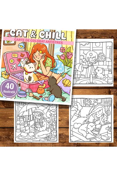 Legendary Gifts Mini coloring book, 40 Cat and Chill illustrations, 86 pages