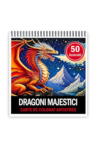 Legendary Gifts Mini coloring book for relaxation and anti-stress, 50 illustrations of Majestic Dragons, 106 pages