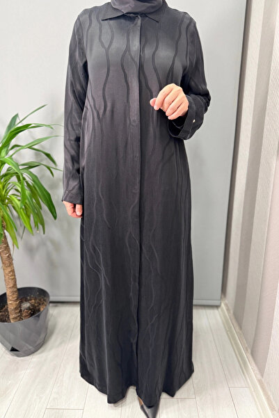 MISS DALIDA Shirt Collar Jacquard Cupro Cap Black T25Y-8056