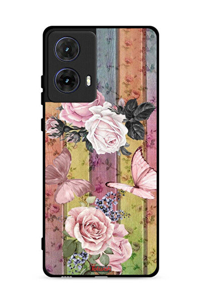 Tolwak غطاء حماية لهاتف موتورولا موتو جي 85 5G بنقشة فراشات الخوخ والورود