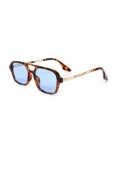 MUADEX Women's Sunglasses Rectangle Leopard Frame Blue Glass