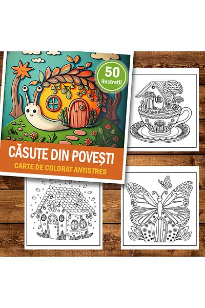 Legendary Gifts Mini coloring book for relaxation and anti-stress, 50 illustrations of Story Houses, 106 pages