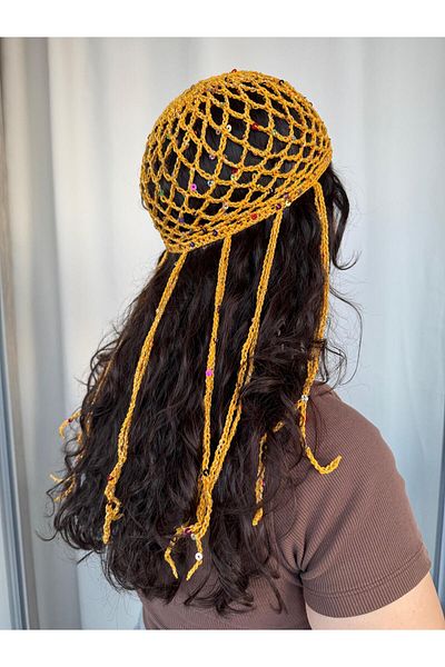 A&D HANDMADE Hand Knitted Mesh Beanie Hat >Pul Detail Mesh Hat>Hair Accessory
