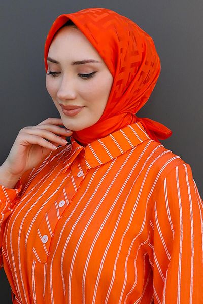 GİYZAMİLA F Pattern Jacquard Scarf Orange