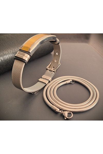 voyageaccessory Double Product Deal Combination Stainless Steel Belt Model Men's Bracelet and Men's Necklace
