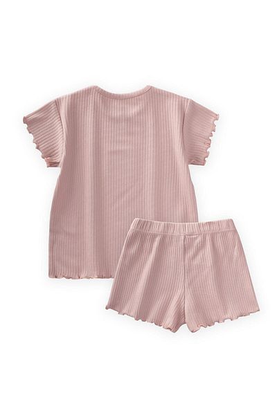 Cigit Ribbed Shorts Suit 1-7 Years Powder Pink