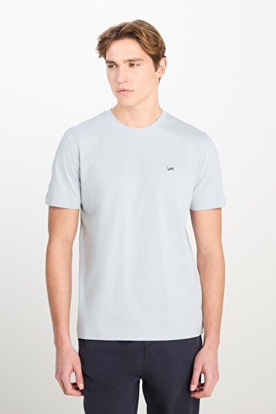 Lee Crew Neck Gray Men's T-Shirt Ml60Ufq475 Regular Fit Patch Logo