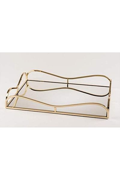 esdekor Gold Mirrored Rectangular Tray 30X20Cm Kitchen Tableware Type for Tea Coffee