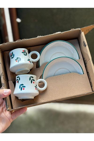 CeM Porselen 2-Person Flower Patterned Boiler Model Coffee Cup Set