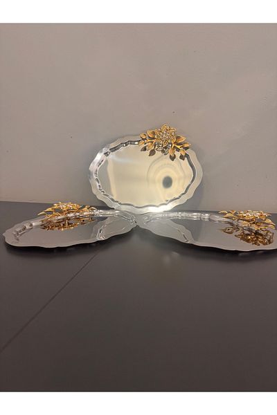 Abant 3-Piece Oval Gold Brooch Leaf Accessory Brown Presentation Tray