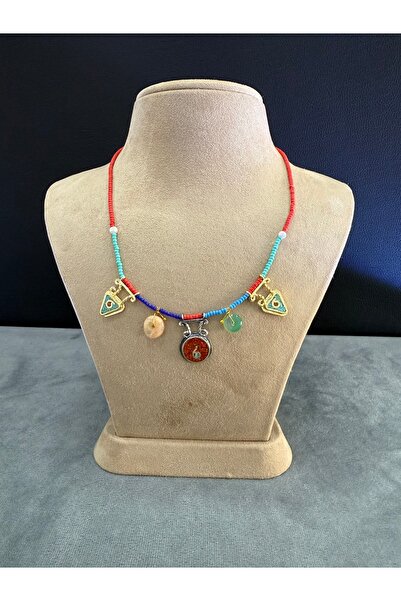 Midyat Artuklu Gümüşçülük Mercan Taşlı Gümüş Mozaik Model Otantik Kolye