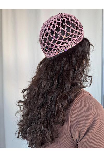 A&D HANDMADE Hand Knitted Mesh Beanie Hat>Polka Dots Mesh Hat>Hair Accessory